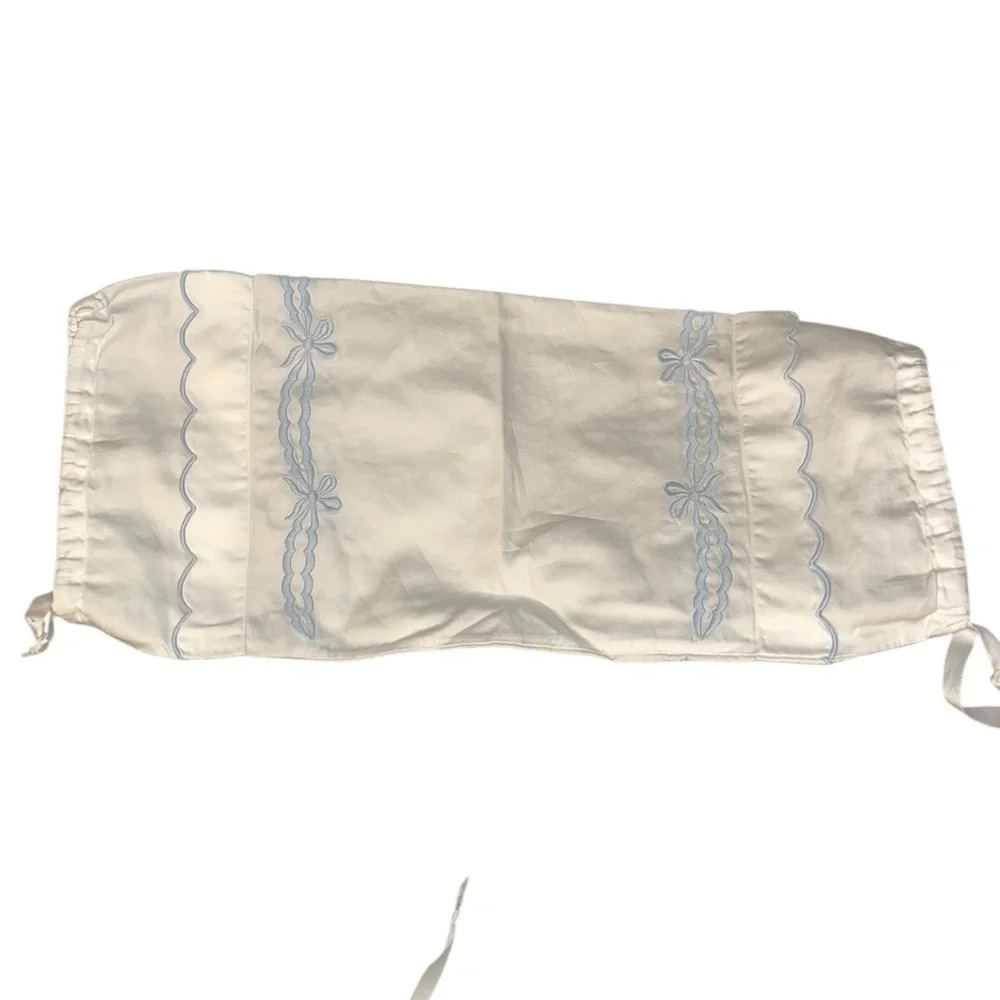 Schweitzer Linens powder blue white embroidered bow ties neck roll pillow cover